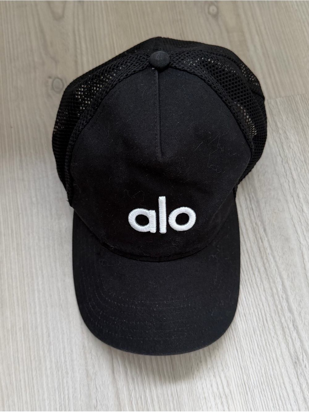 ALO Yoga Black Mesh Logo Trucker Hat